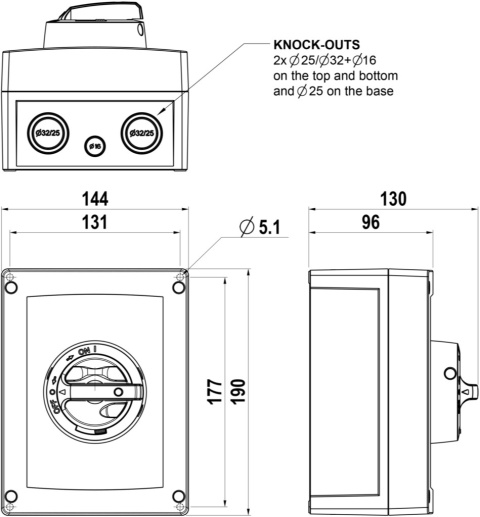 Wyłącznik Katko KEM 380 YR M3 – 3-polowy, 80 A, obudowa poliwęglanowa IP66, żółto-czerwony