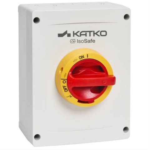 Wyłącznik Katko KEM 380 YR M3 – 3-polowy, 80 A, obudowa poliwęglanowa IP66, żółto-czerwony