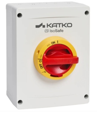 KEM 363 YR M3 - Wyłącznik izolacyjny Katko IsoSafe 3×40 A IP66, w obudowie z poliwęgalnu, wykonanie żółto-czerwone
